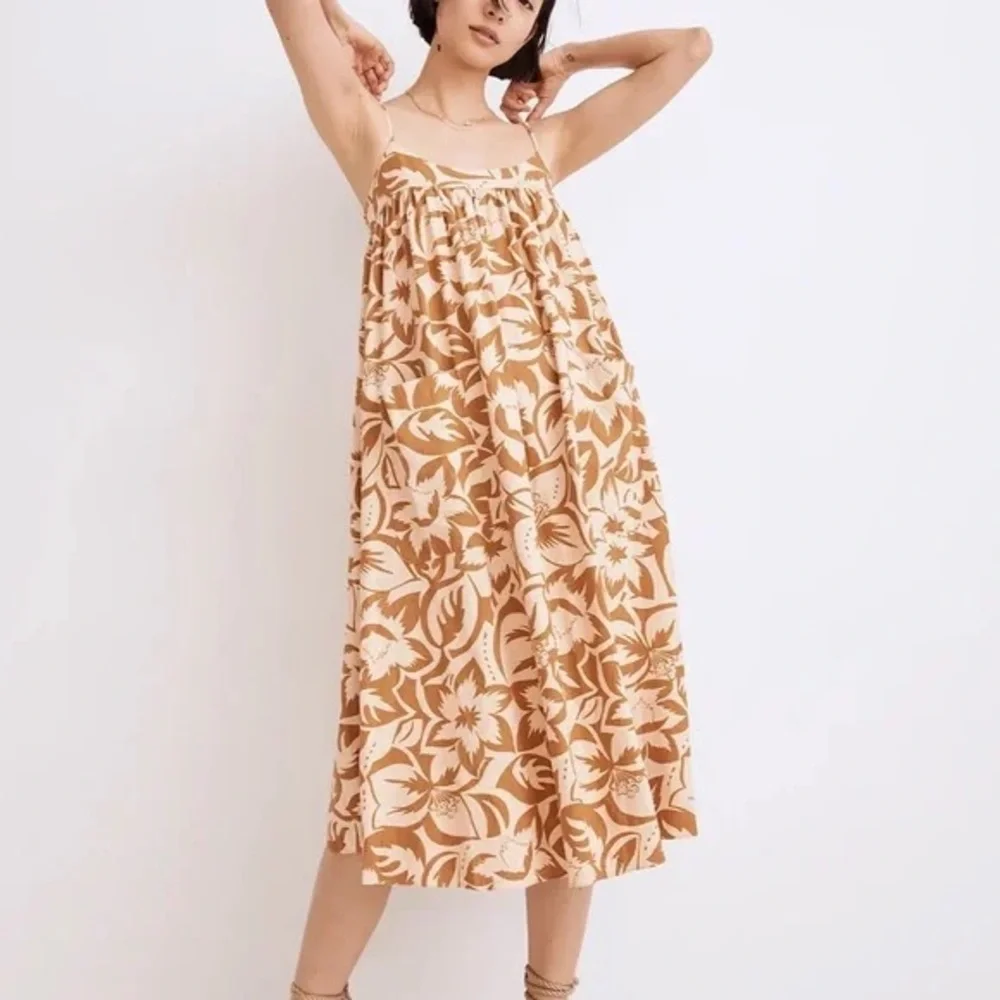 MADEWELL Women's summer beach boho Orange Linen-Blend Cami Midi Dress small - Picture 2 of 15